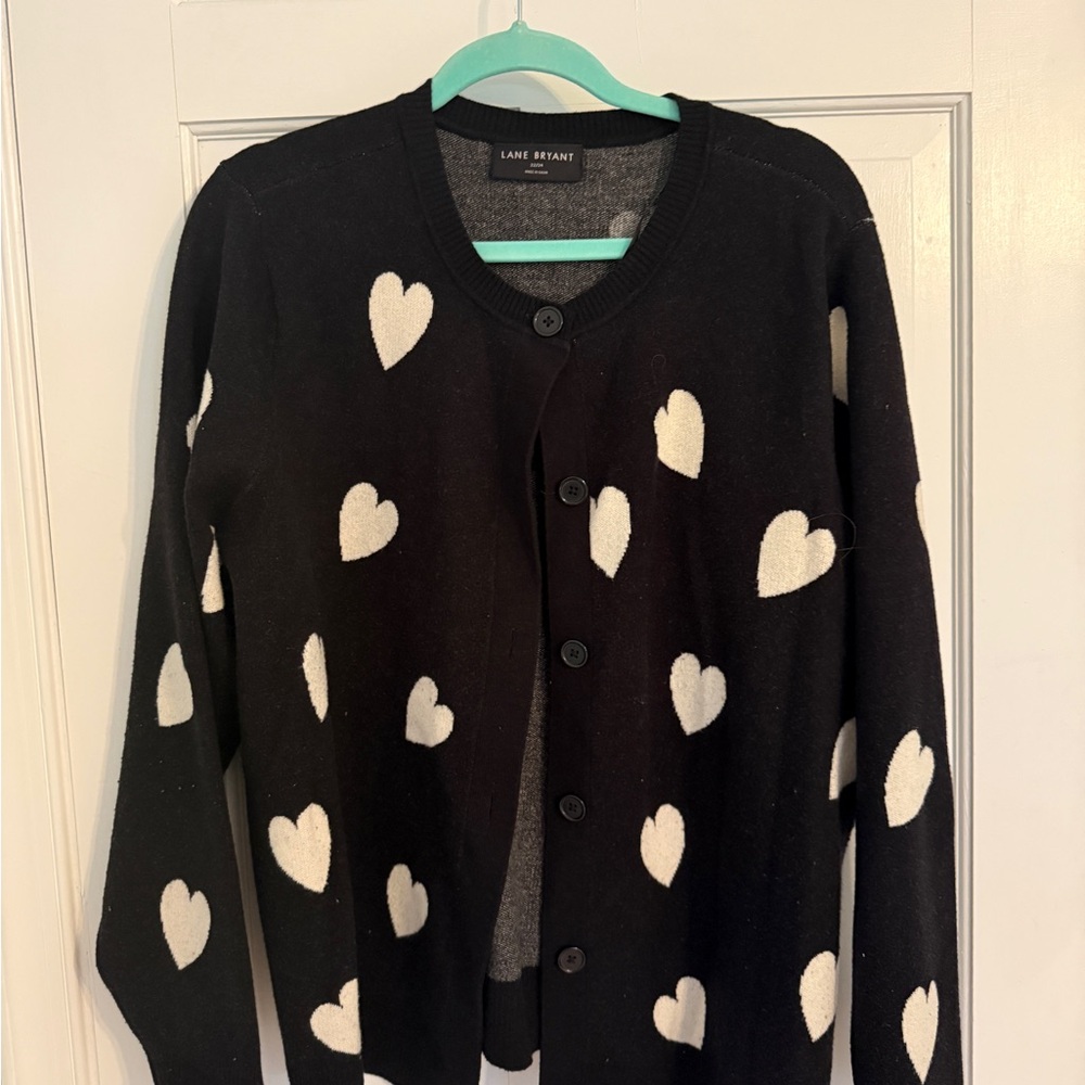 Plus Size 22/24 Lane Bryant Black Cardigan with White Hearts